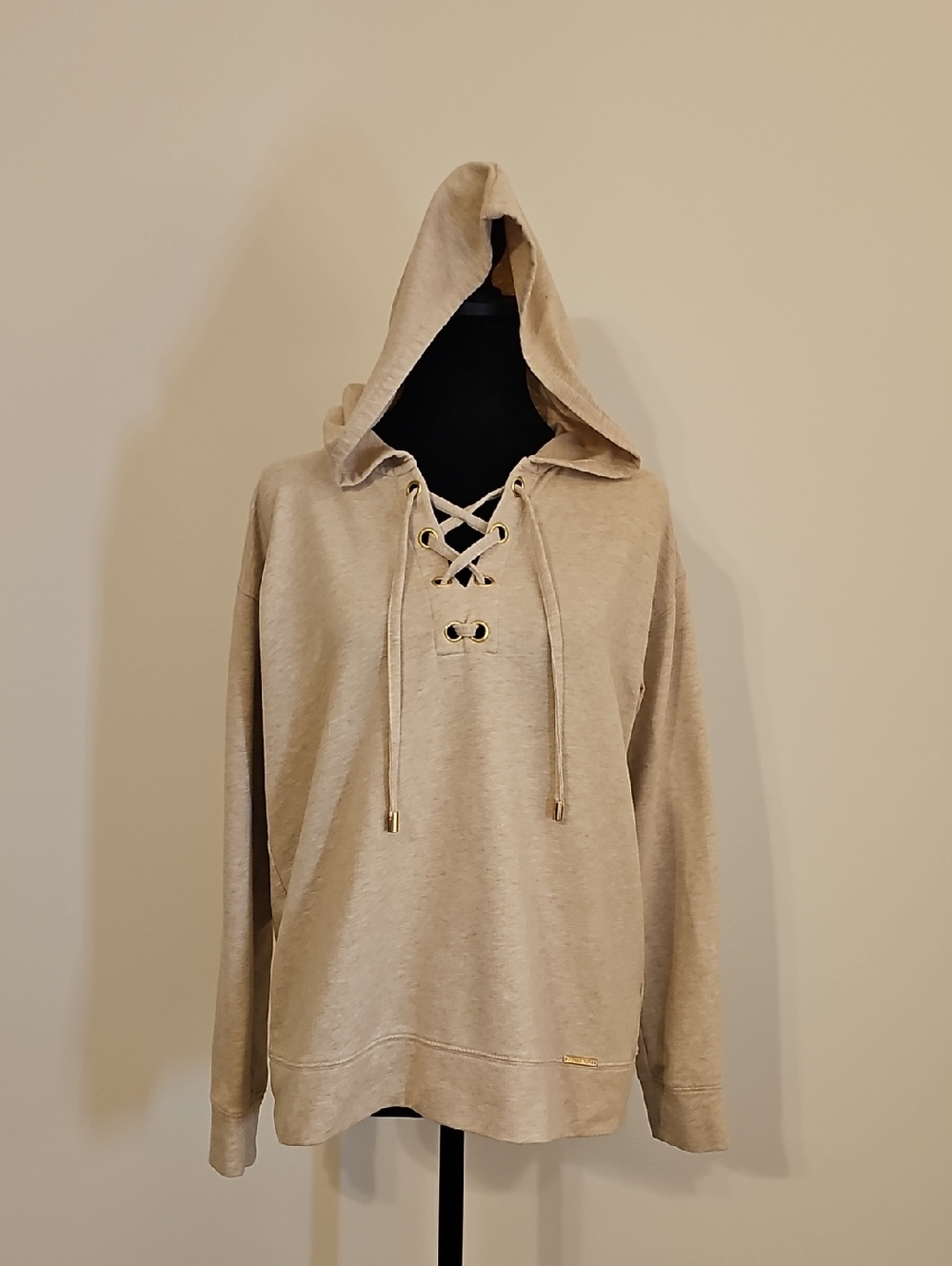MICHAEL Michael Kors Light Beige Lace-Up Hooded Crewneck Sweater